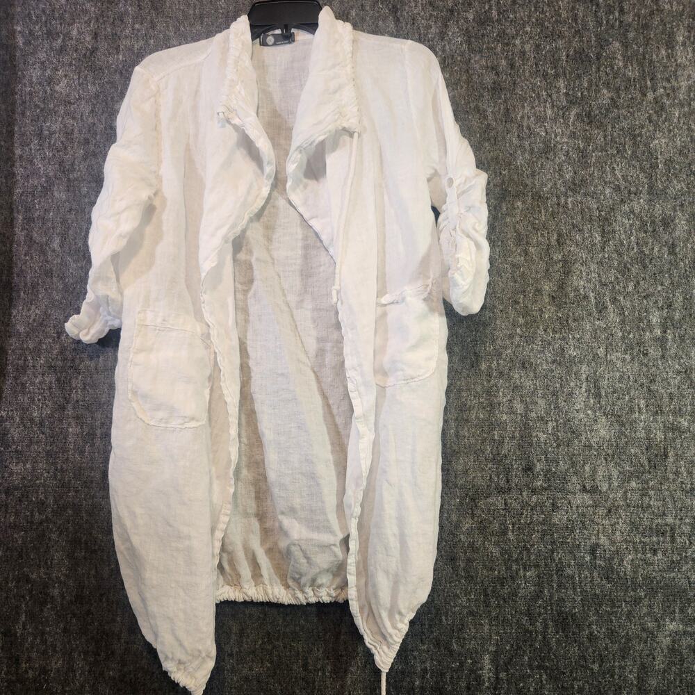 M Made in Italy White 100% Linen Longline Duster Cardigan Women S Lagenlook